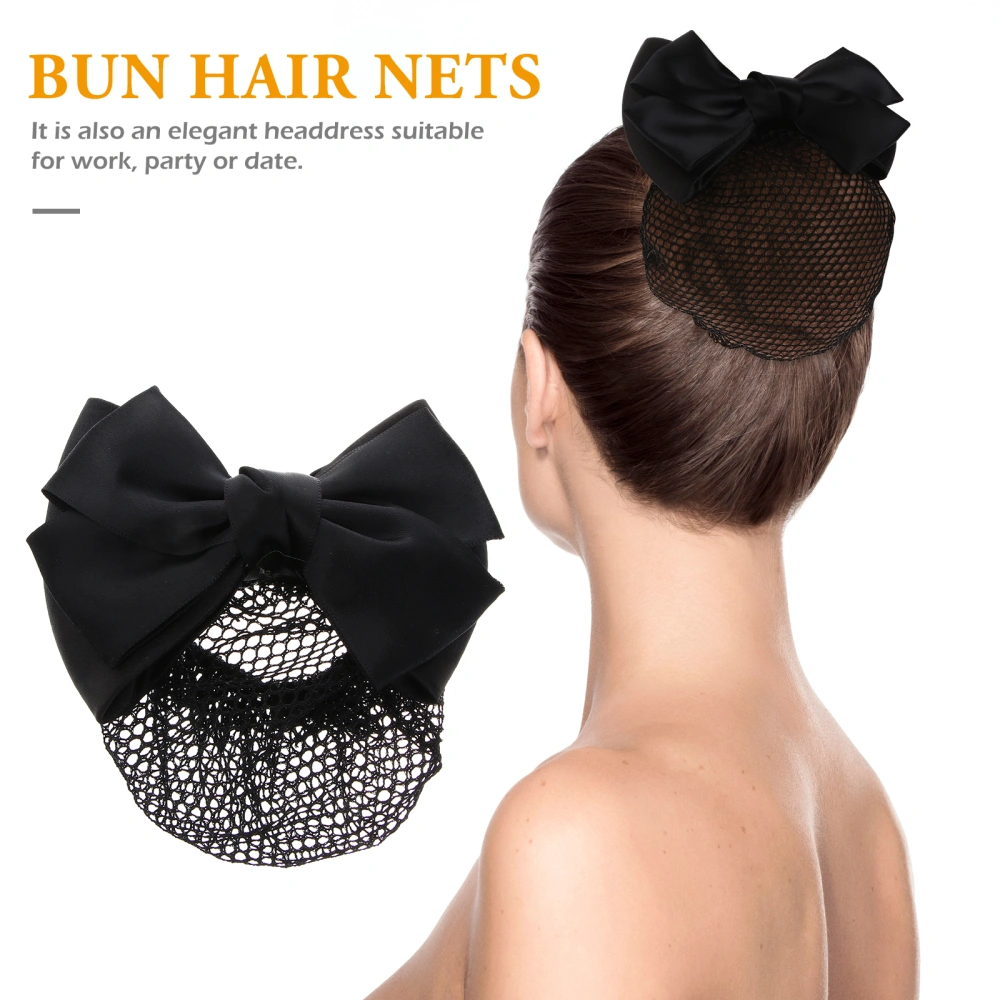 1Pc Beautiful Bowknot Design Hair Net Pearl Studded Hairpin for Hair Decoration Use Thick Net (Black)