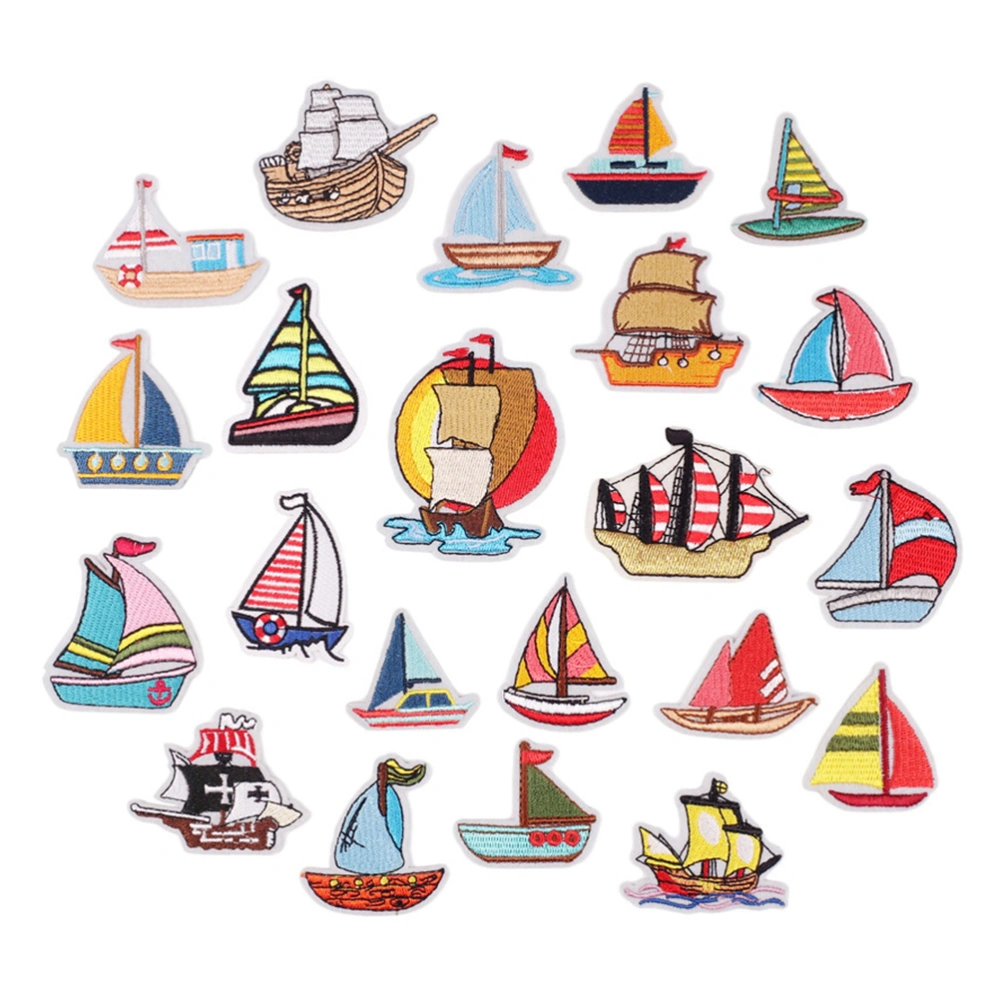 23pcs DIY Cloth Patches Embroidery Cartoon Sailboat Applique Sewing Accessories