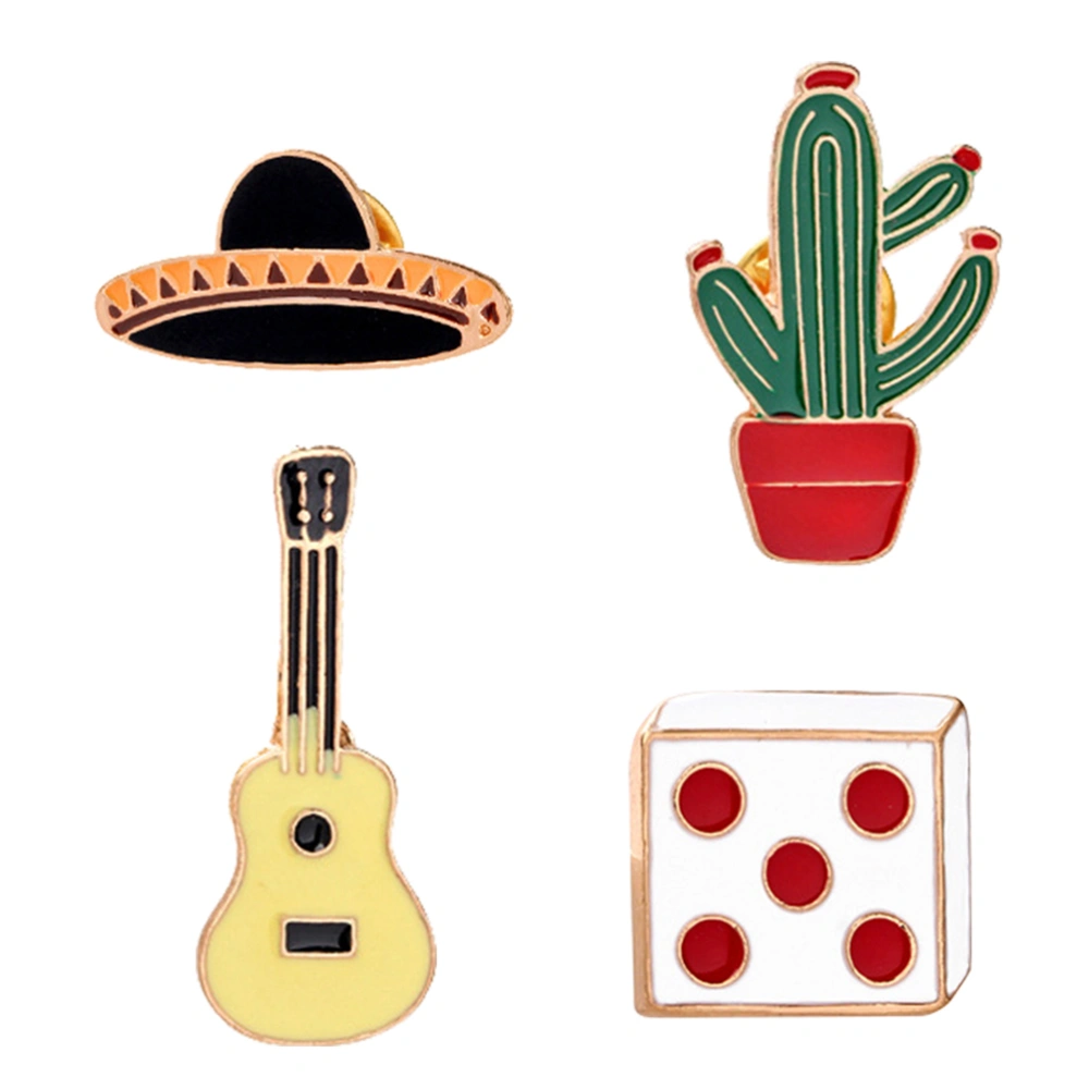 4pcs Fashion Brooch Stylish Adorable Potted Cactus Guitar Hat Brooch Lapel Pin for Woman Girl