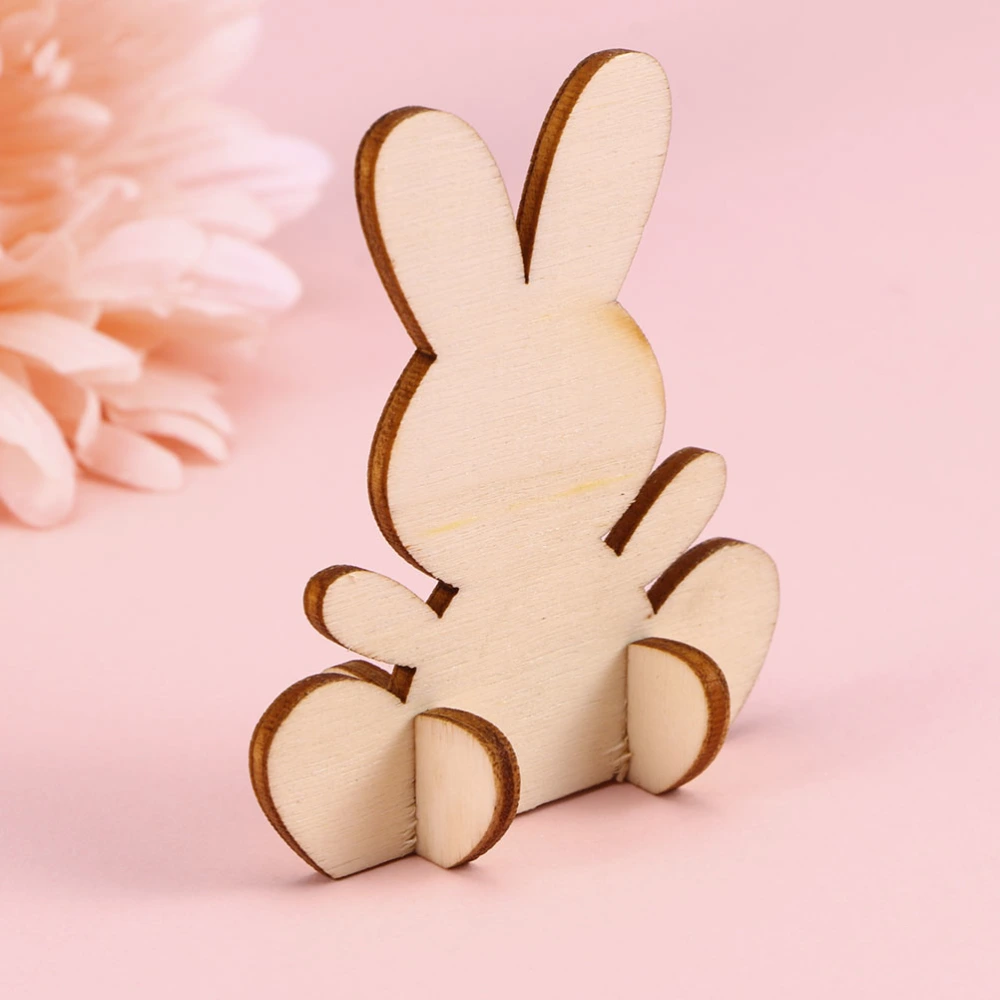 5pcs Easter Rabbit Wooden Pieces 3D Bunny Ornament Cutouts Craft Home Decor