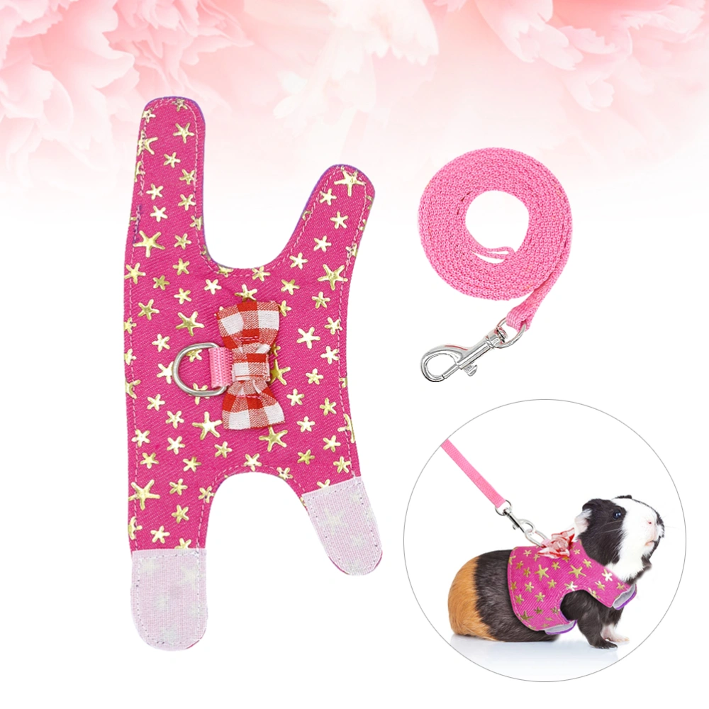 New Lovely Pet Breathable Mesh Fabric Harness With Leash Small Animal Vest Lead For Hamster Rabbit Bow Breast Strap - Size M (Gilding Stars)