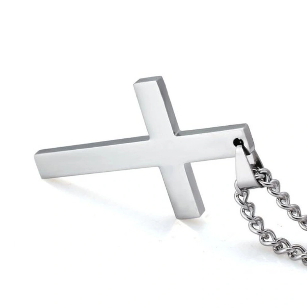 Cross Decor Necklace Simple Titanium Steel Decor Necklace Pendant Gift for Woman Man Male (Silver, With Chain)