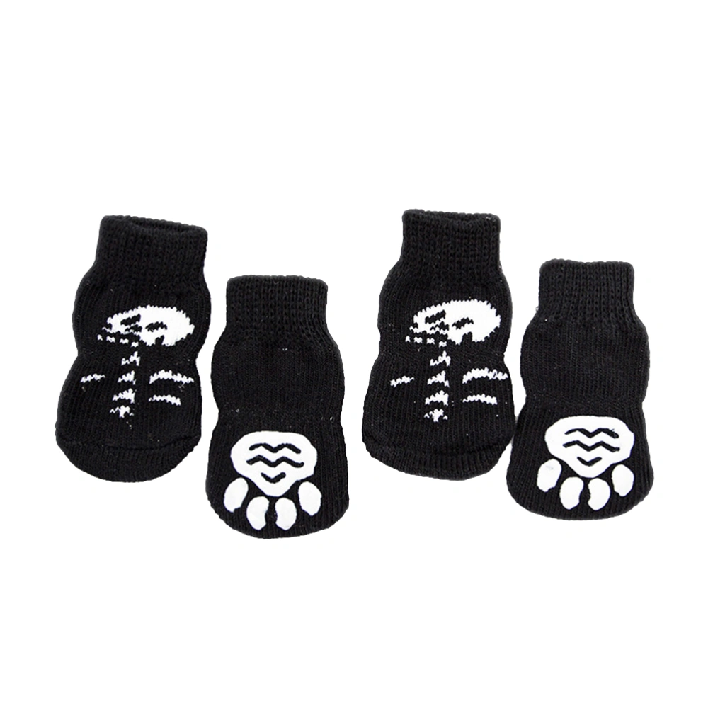 1 Set of Practical Pet Non-slip Cotton Socks Lovely Dogs Winter Warm Socks for Small Dog Puppies (Black and White Skull - L)