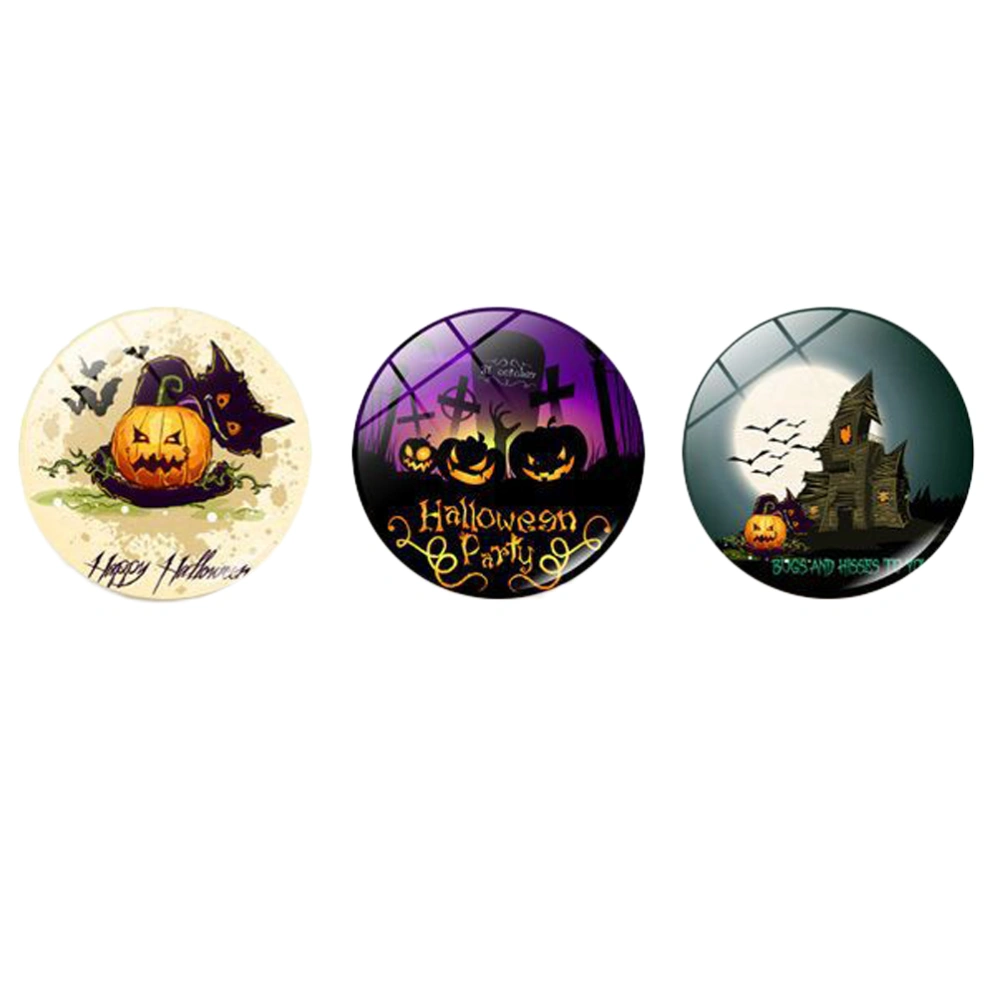 3pcs 25MM Halloween Time Refrigerator Round Glass Creative Fridge Magnets Stickers for Home Party Wall Decoration Random Pattern