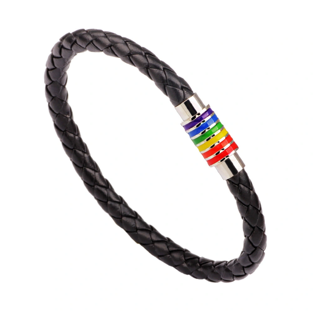 2PCS Gay Knitted Leather Bracelet Color Bracelet Women Decoration Use Bracelet (Black Silver Buckle + Black Gold Buckle)