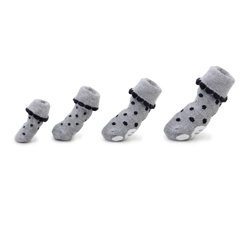 4pcs Pet Dog Puppy Cat Non-Slip Socks with Rubber - Size M (Grey)