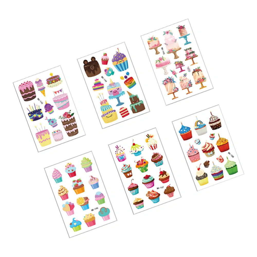 6 Pcs Lovely Cartoon Stickers Combination Baking Cake Themed Pattern Stickers Body and Face Temporary Decals for Kids Teens