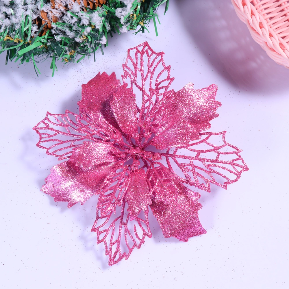 Pink Christmas Tree Decorative Flower Glitter Simulate Flower Ornaments Hollow Out Delicate Flowers