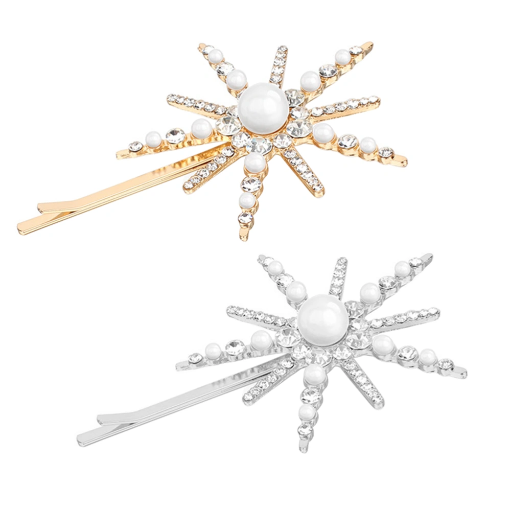 2pcs Alloy Hairpins Light Star Pearl Rhinestone Inlay Hair Clips Elegance Hairpins Hair Accessories