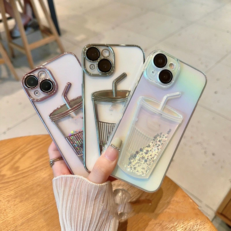 Electroplated Quicksand Cup Phone Case Drop-resistant Soft Shell