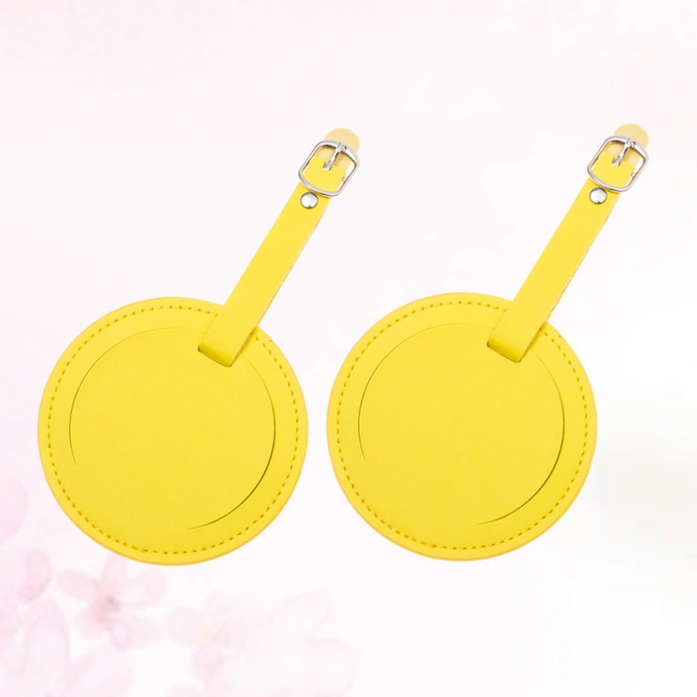 2 Pcs Round PU Leather Travel Luggage Bag Tag ID Labels Tag Case Name Holder wtih Buckle for Luggage Suitcase Backpacks (Yellow)