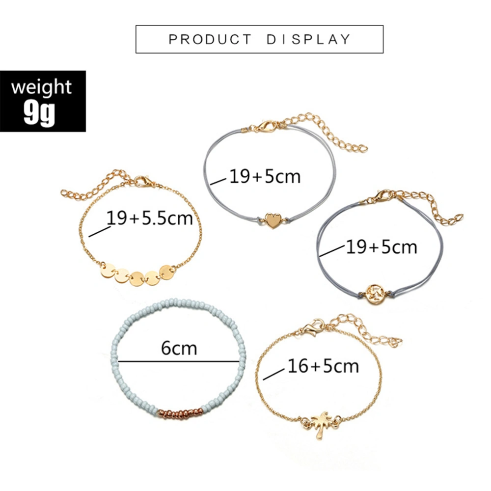 5pcs Bracelet Set Charm Bracelets Jewelry Fashion Alloy Multi-layer Bracelets