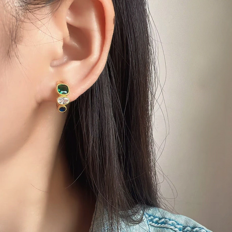 French Contrast Emerald Zircon Earrings