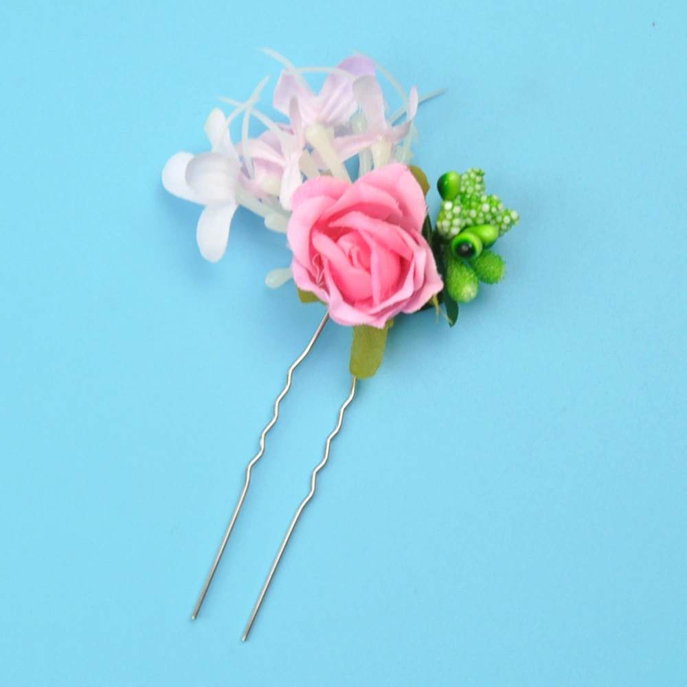 4pcs Flower Hairpins Simulation Flower Headdress Berry Hair Decorations U-shaped Hair Hair Clips Accessories for Wedding Bride Bridesmaid Party (Random Color)