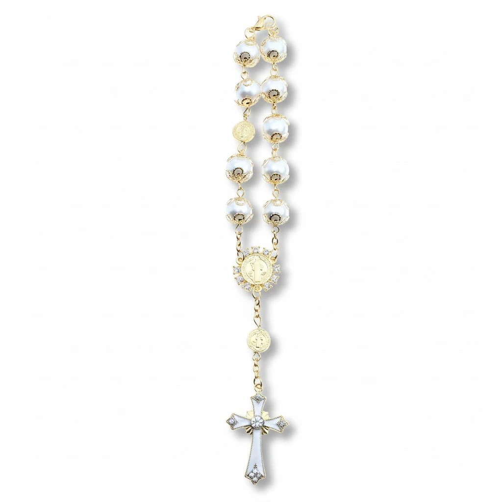 1pc Religious Cross Bracelet Glass Rosary Bracelet Jewelry Decor Bracelet Gift
