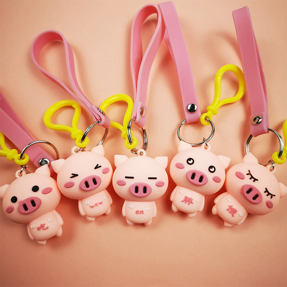 Pig Key Chain Cartoon Animal Pig Keychain Bag Charm Pendant Kids Toy Gift(Random Style,Pink)