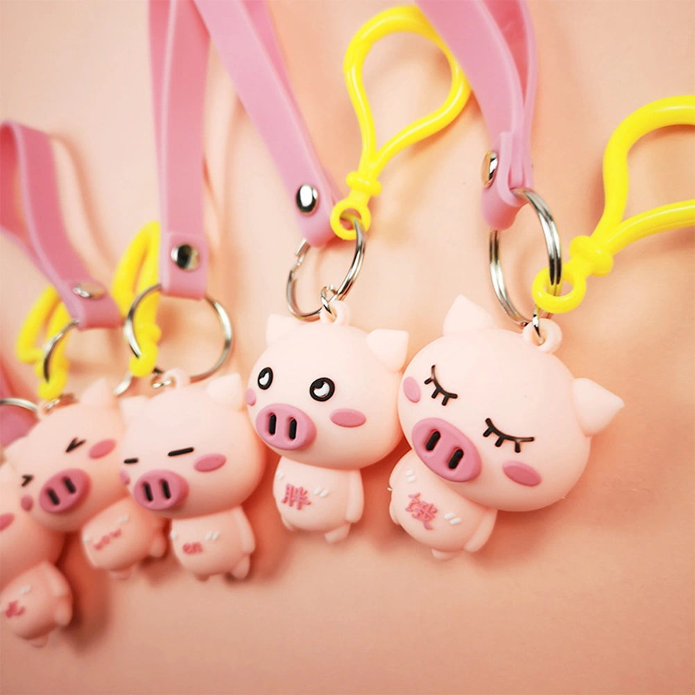 Pig Key Chain Cartoon Animal Pig Keychain Bag Charm Pendant Kids Toy Gift(Random Style,Pink)