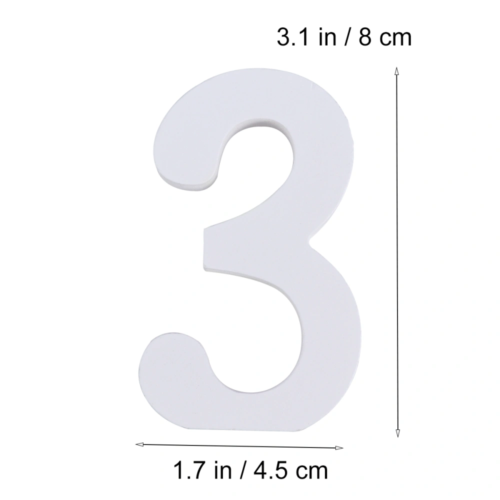 8cm DIY Wooden Wedding Table White Numbers Sign Decoration Table Seat Cards Table Photo Props Dinner Decoration for Birthday Wedding Party Festival (Number 3)