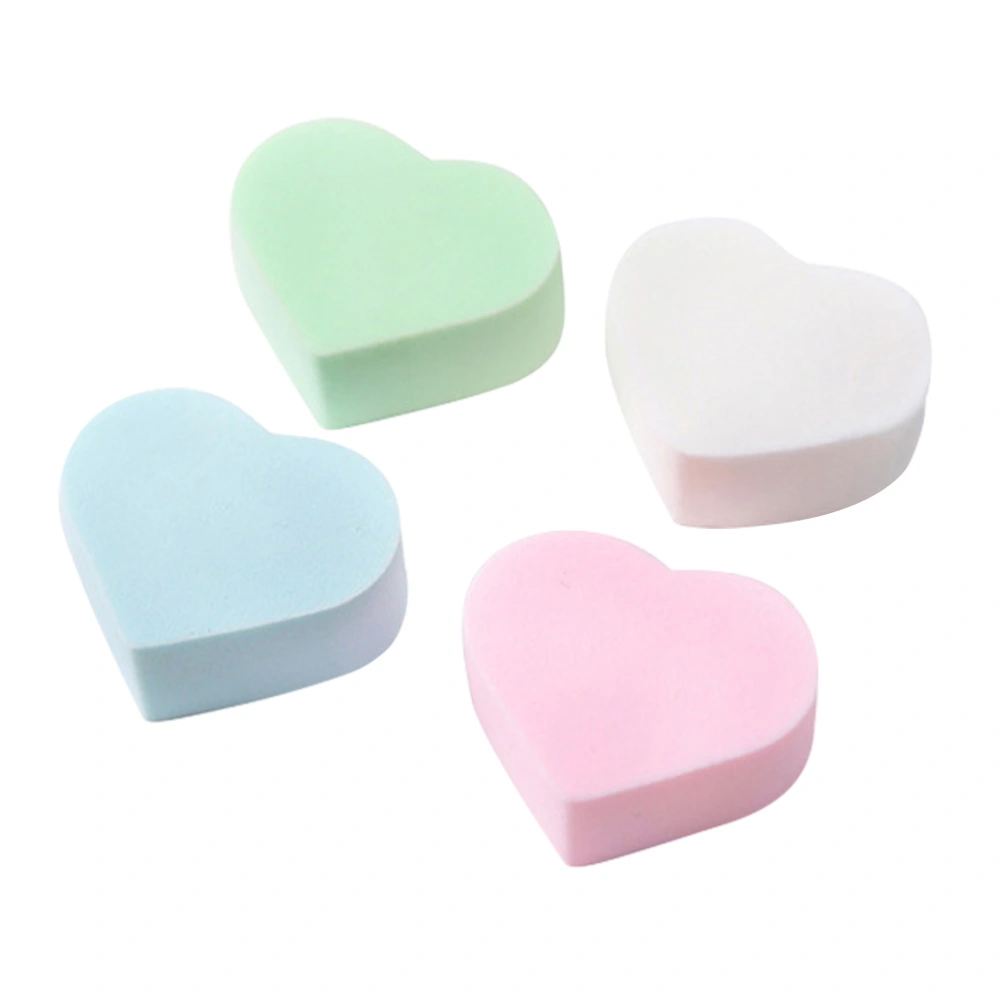 4 Pcs Wet and Dry Dual Use Facial Sponge Puff Face Cleaning Tool Makeup Powder Sponge (Heart Shape Puff, Mixed Color)