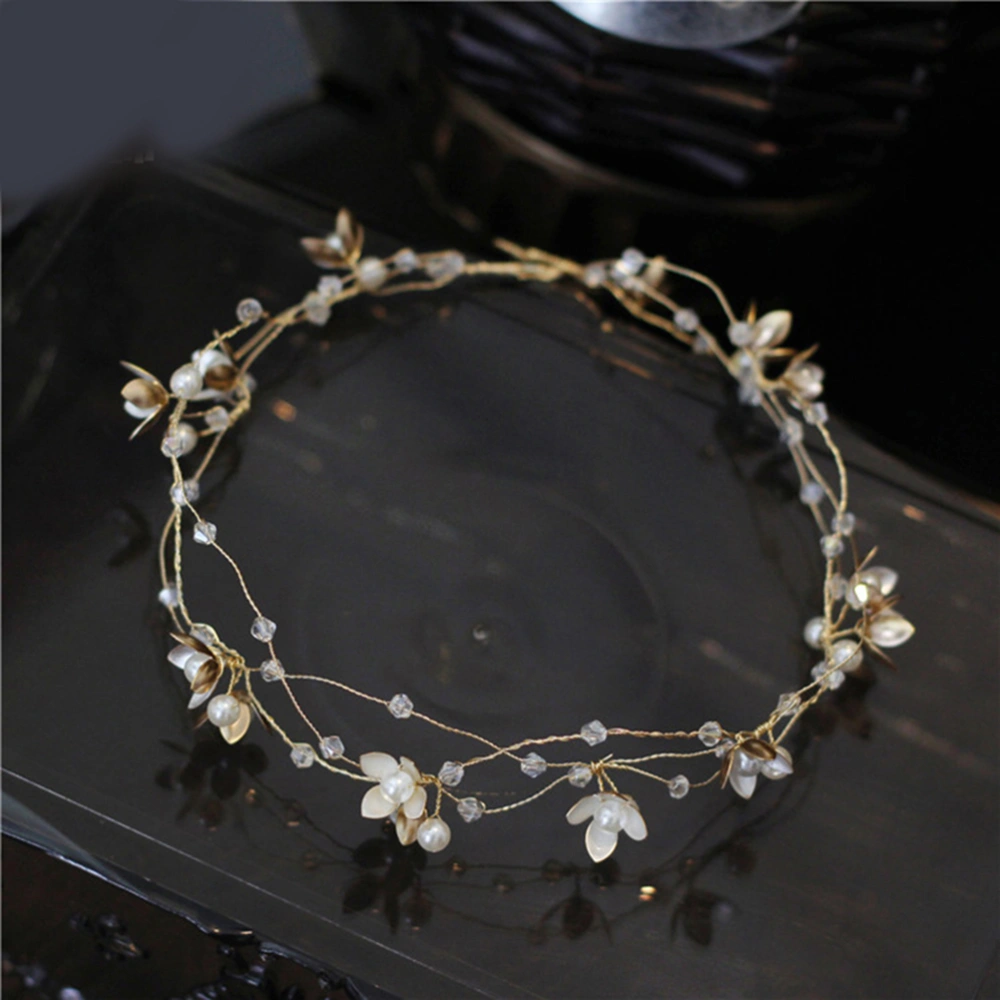 Bridal Pearl Flower Headband Wedding Crystal Beads Headpiece Hair Accessories for Decoration Party Jewelry (Golden/Silver)