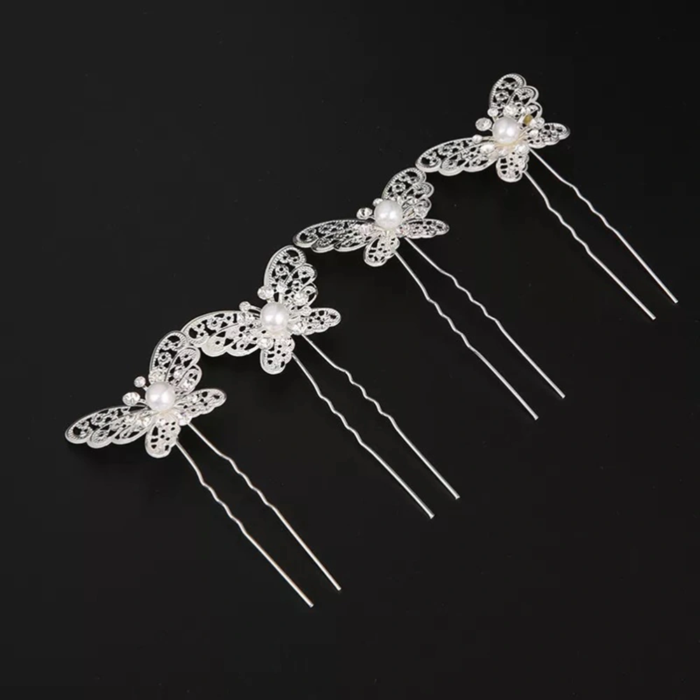 6PCS U Shaped Hairpins Alloy Elegant Vintage Rhinestone Inlaid Hair Sticks Updo Hair Chopsticks (Silver)