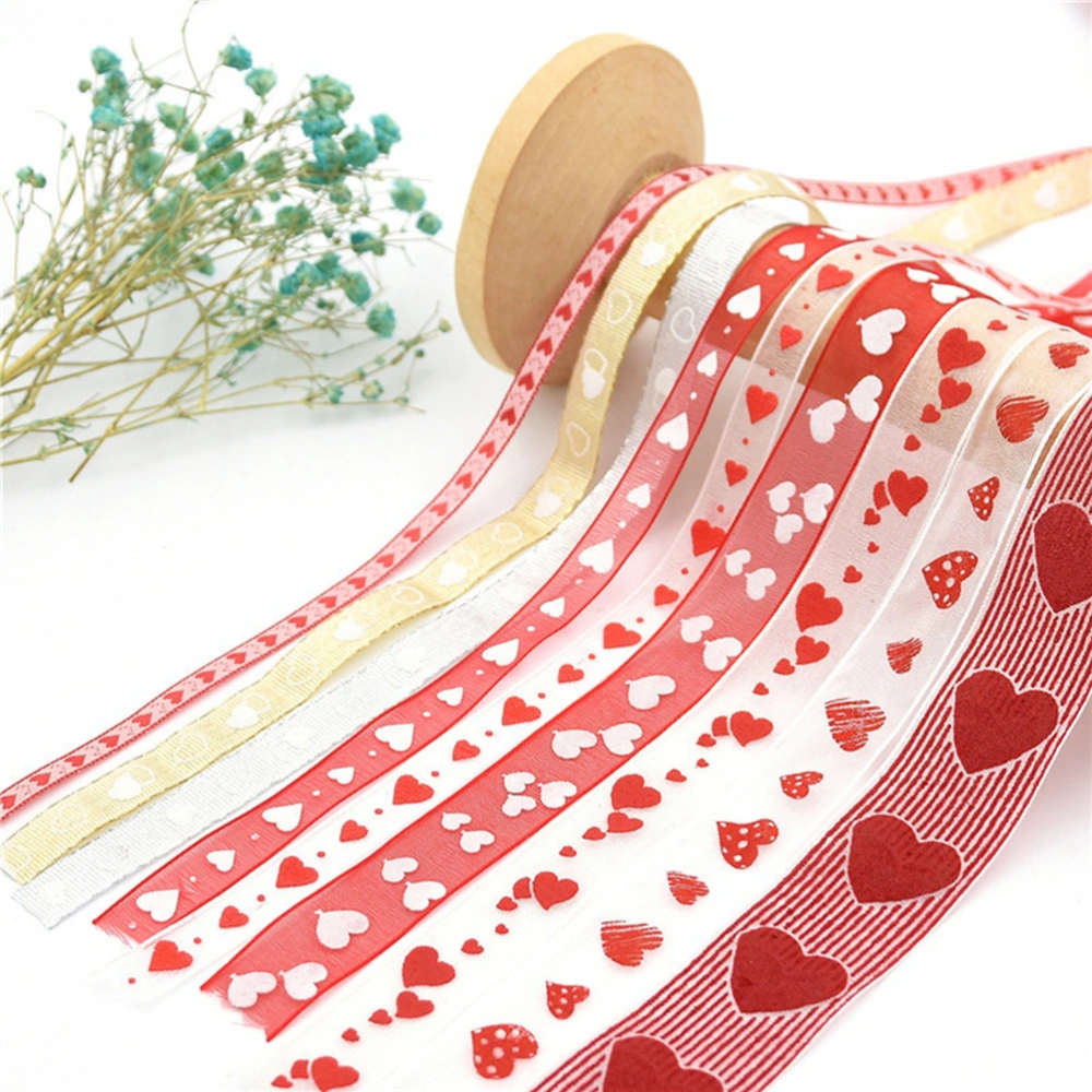 1 Roll of 10M Ribbon Heart Printed Polyester Packing Rope Valentine's Day Gift Wrapping (Pattern 7)