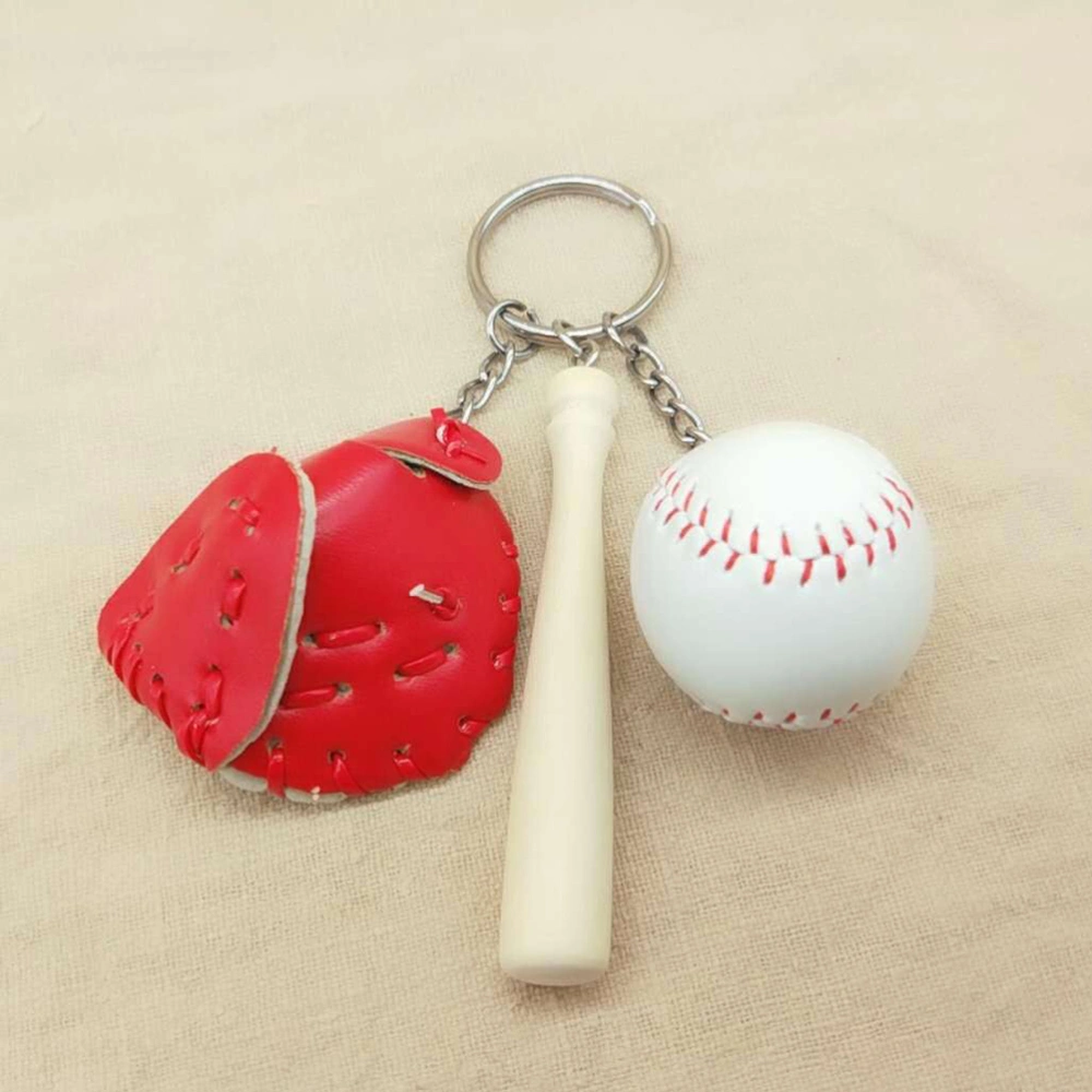 Sports Softball Baseball Keychain Charm Pendant Decorative Key Chain Ring Bag Pendant (Red)