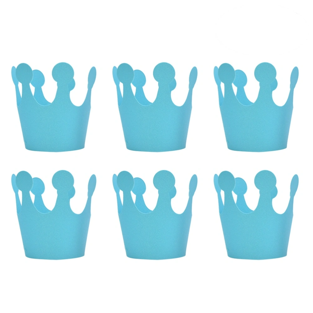 6pcs Birthday Pearl Paper Hat Birthday Crown Party Decoration for Children Kids Festive Party Supplies Accessories (Blue)