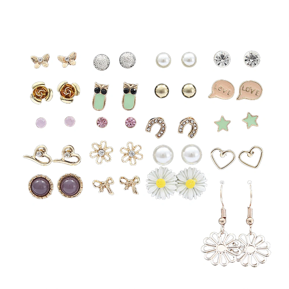 20Pairs Women Earrings Set Hypoallergenic Colorful Daisy Resin Owl Pearl Studs Earrings Set for Children Little Girls