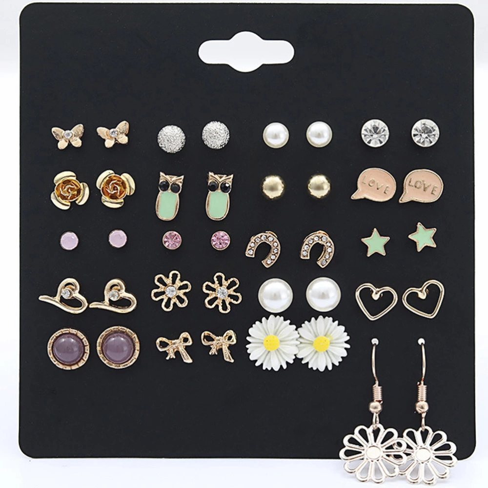 20Pairs Women Earrings Set Hypoallergenic Colorful Daisy Resin Owl Pearl Studs Earrings Set for Children Little Girls