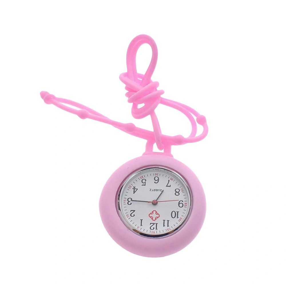 1PC Nurse Round Watch Medical Watch Silicone Nurse Pocket Hanging Watch Gift Watch (Pink)