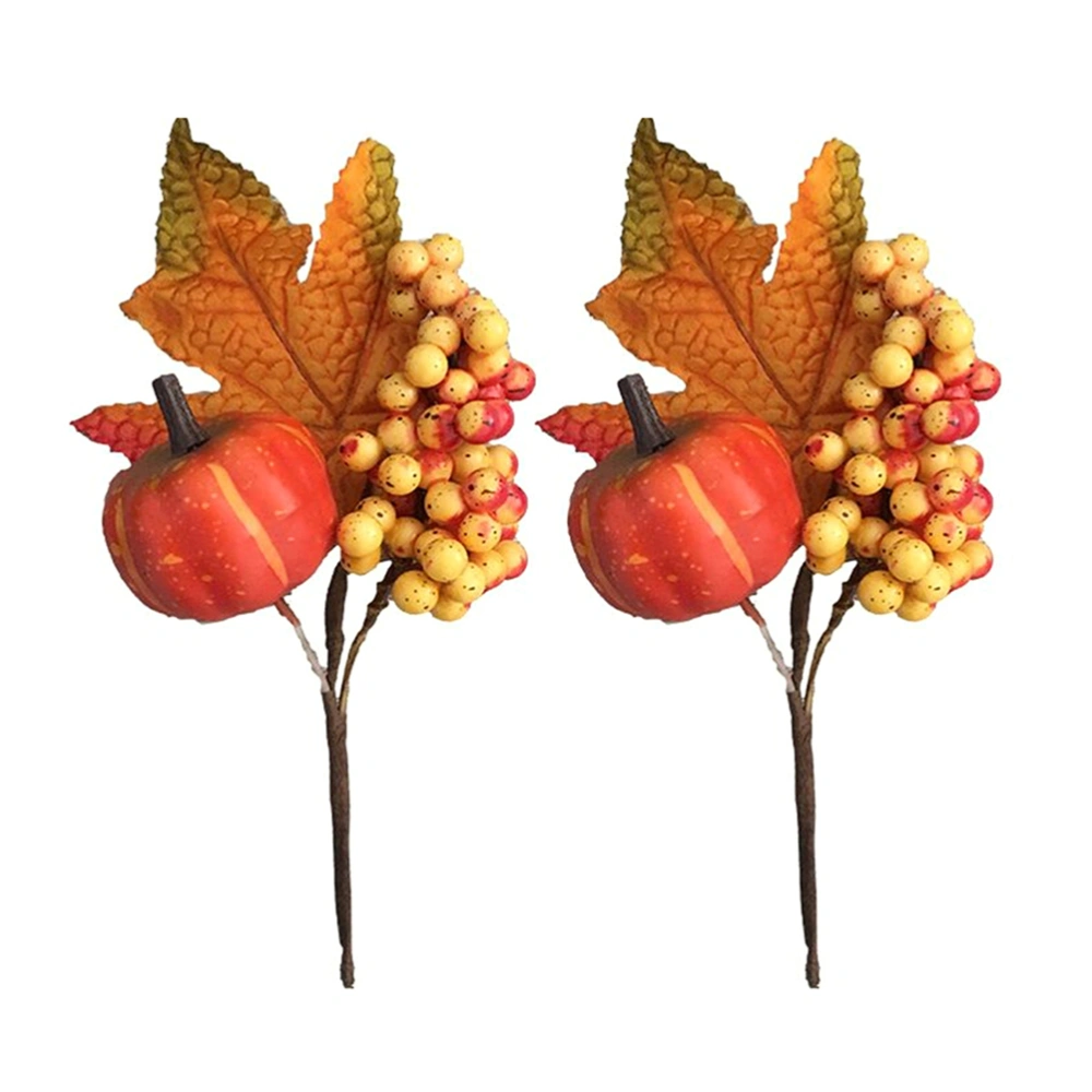 2PCS Thanksgiving Day Berries Decor Harvest Festival Berry Maple Pumpkin Decor Simulation Berry Branch Decor Realistic Farmhouse Style Decoration for Party Festival Decor (Orange)