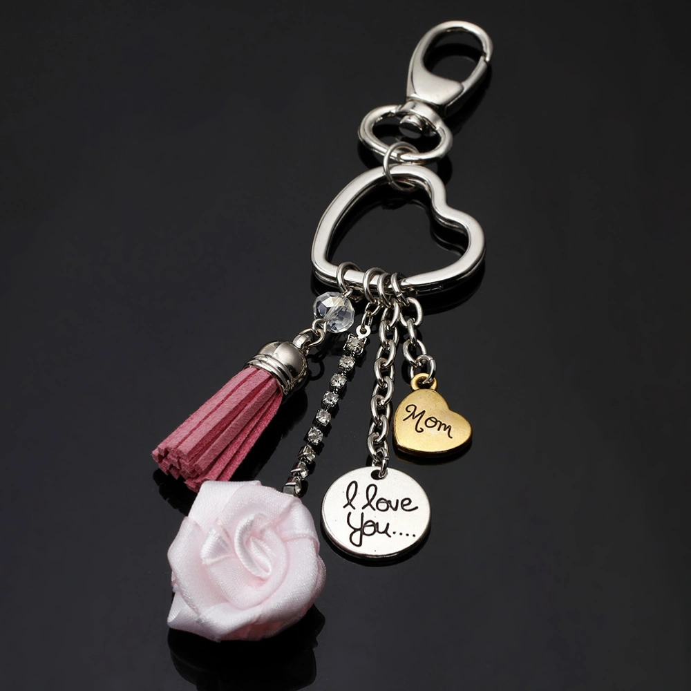 Mom I Love You Letters Keychains Creative Rose Heart Keyring Handbag Decor Tassel Hanging Pendant Mother's Day Gifts