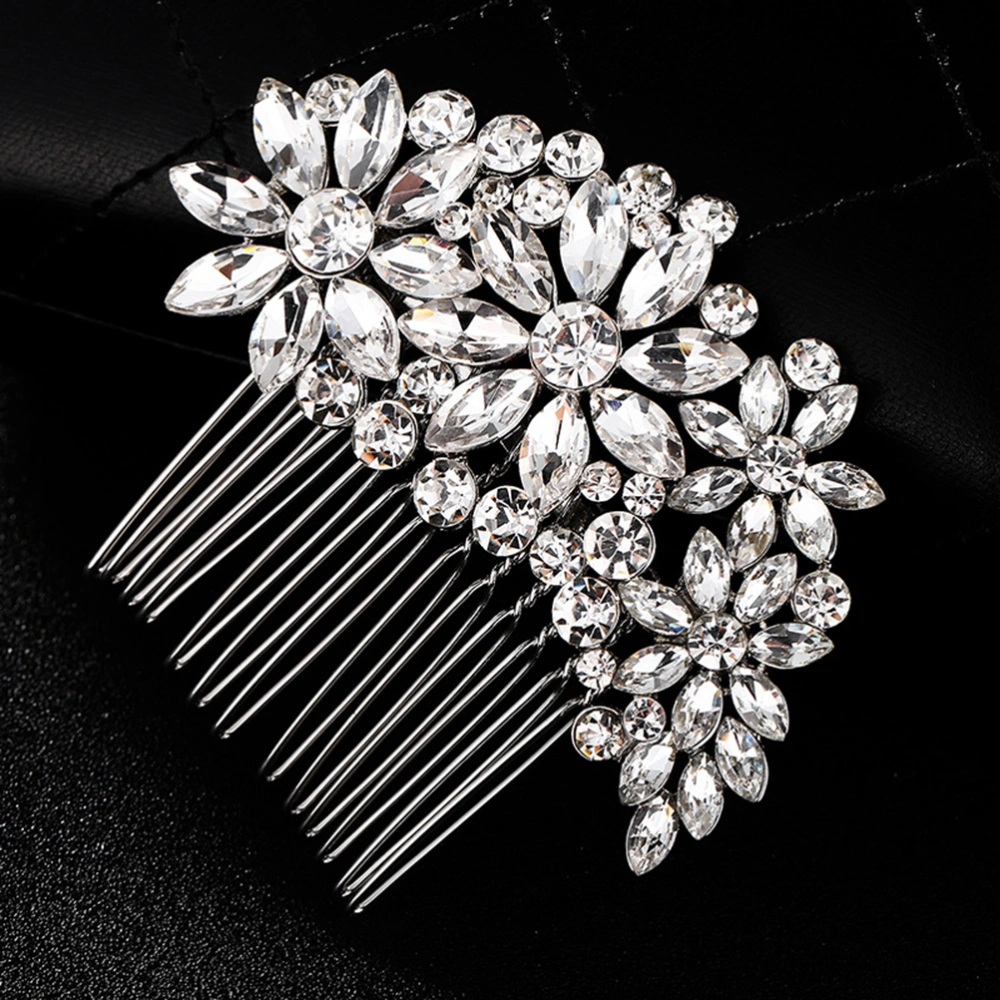 Silver Luxurious Hair Comb Alloy Crystal Headdress Rhinestone Hair Accessories Elegant Floral Wedding Bridal Hair Decoration Photo Props 