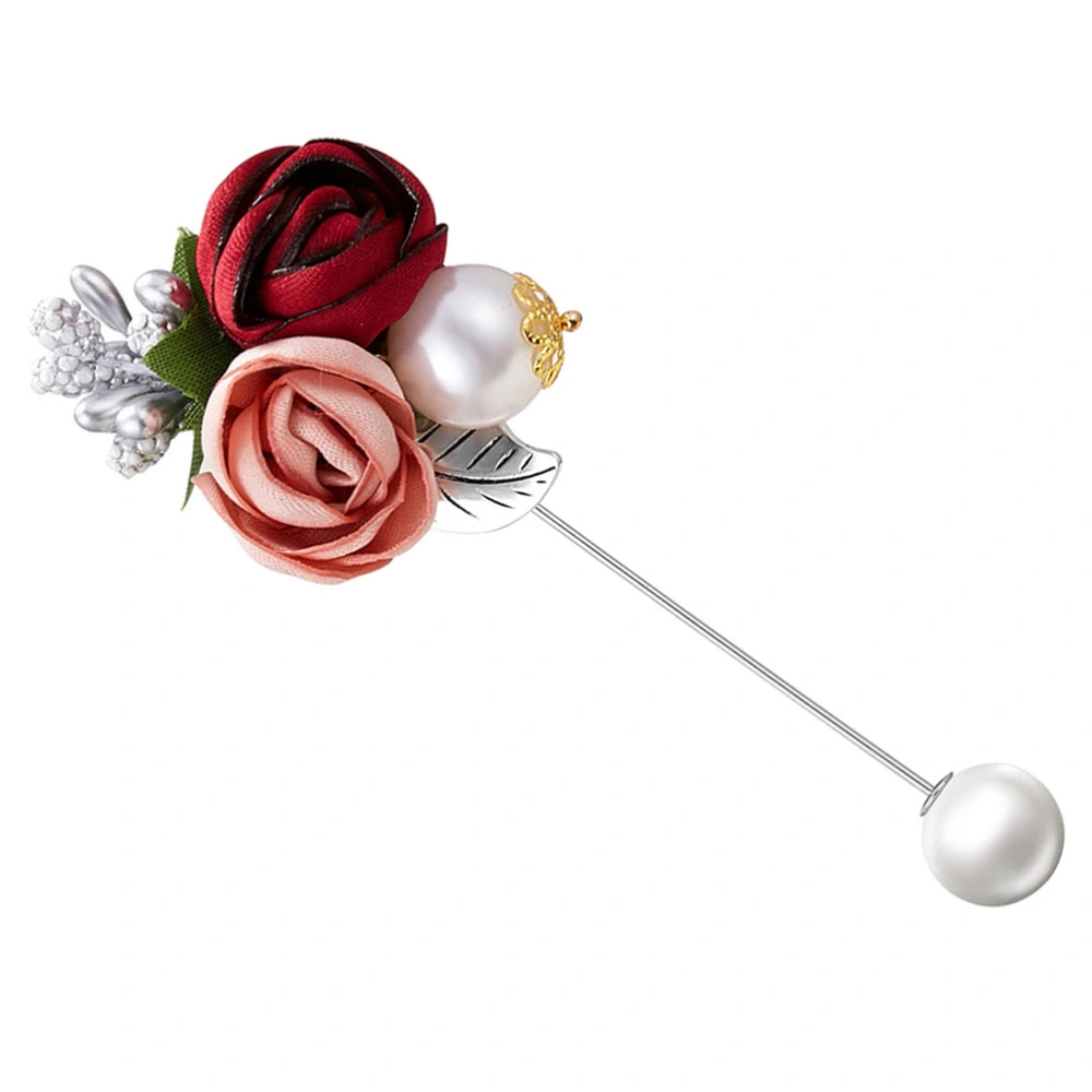 Double Rose Flower Pearl Cloth Flower Word Pin Brooch Jewelry Ladies Brooch