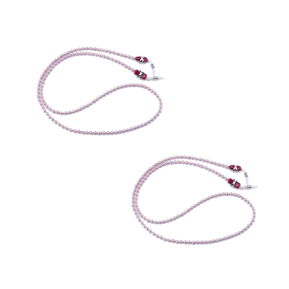 2pcs Eyeglass Chains Imitation Pearls Beaded Anti-skid Eyeglasses Holder Strap Lanyards (Pink)