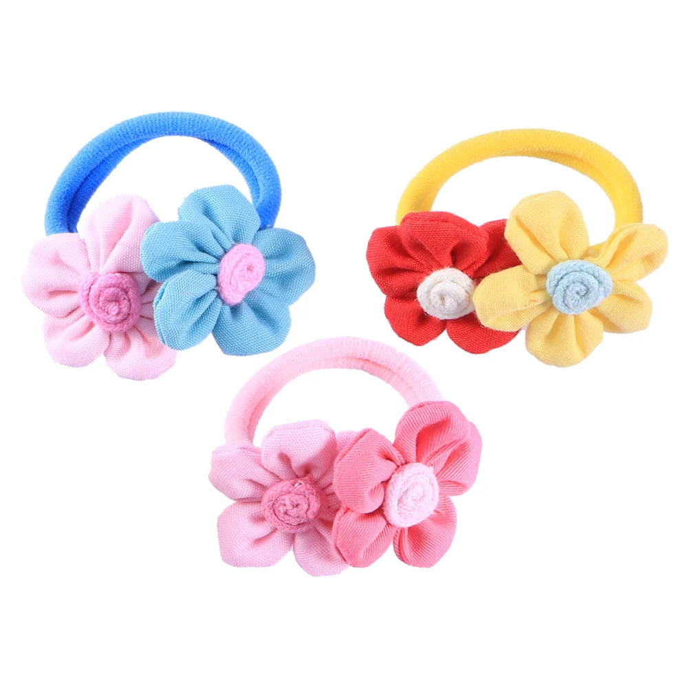 3pcs Lovely Floral Hair Ties Curly Hair Ponytails Pigtails Holder Elastic Rubber Band Ties for Girls