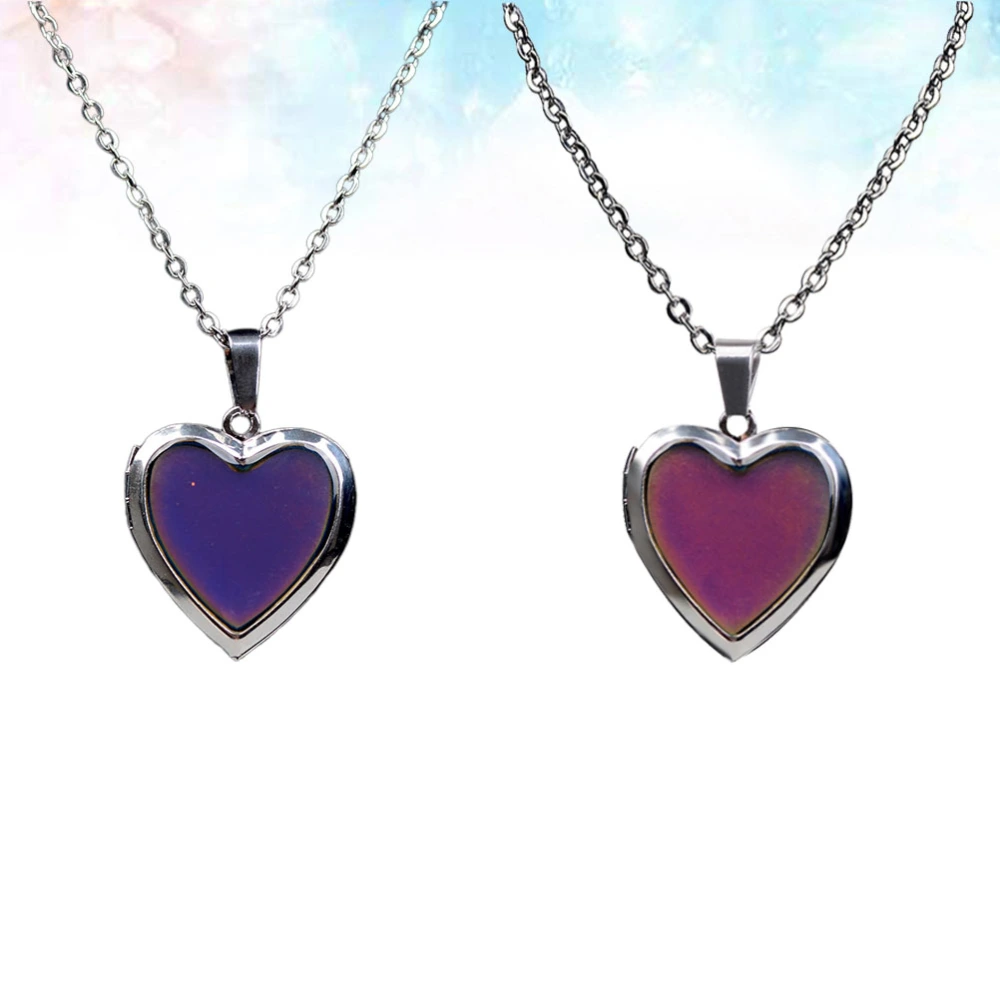 2PCS Heart Pendant Mood Temperature Sensing Color Changing Chain Jewelry Gift for Women Girls Ladies (Random Color and Style)