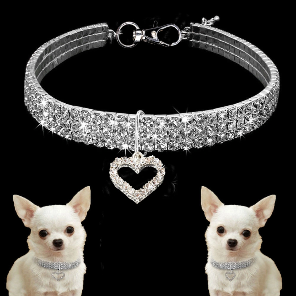 1Pcs Cloth Heart Pattern Dog Collar Necklace Creative Cat Neck Chain with Charm for Pet Puppy Kitty Size M(White)