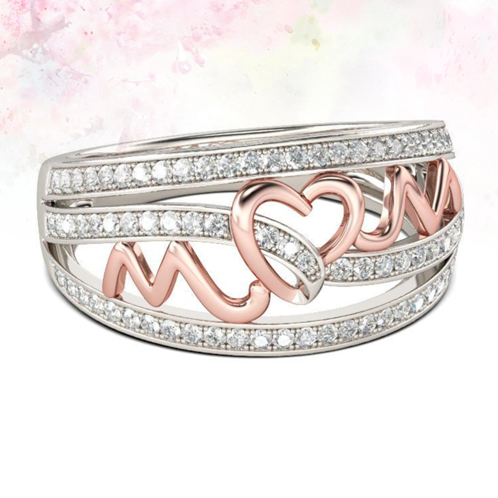 Fashion Love Heart Shaped Ring Creative Ring Mom Finger Ring Mother Ring Gift (Rose Gold, Number 9 Style)