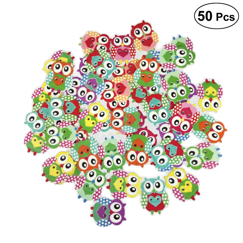 50Pcs Wooden Buttons Owl Shaped Two-hole Decorative Buttons for Sewing DIY Craft (Mixed Color)