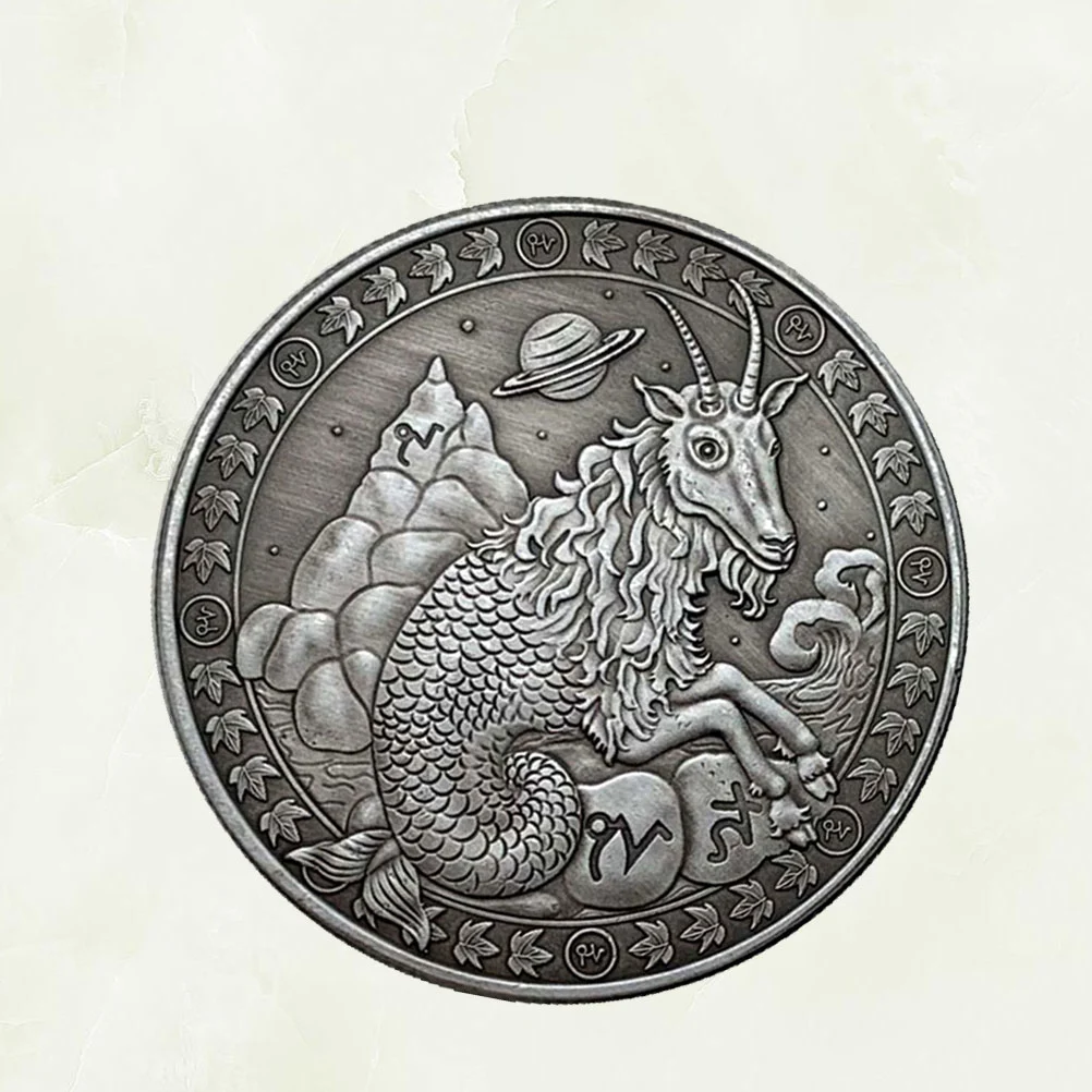 Vintage Twelve Constellations Commemorative Coin Stereoscopic Embossment Metal Coin Souvenir Gift Crafts (Capricorn)