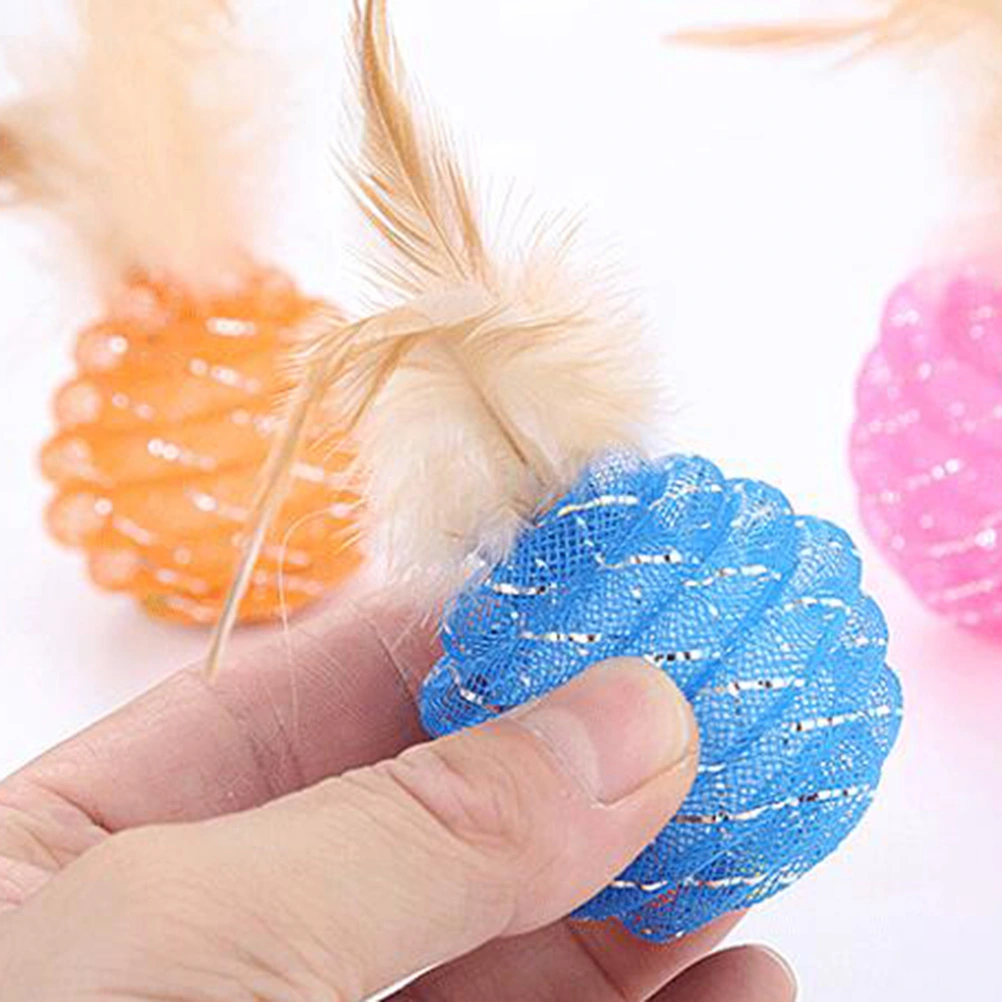 3pcs Pet Cat Toy Cat Line Ball With Feather Line Tube Ball Pet Toy (Random Color)