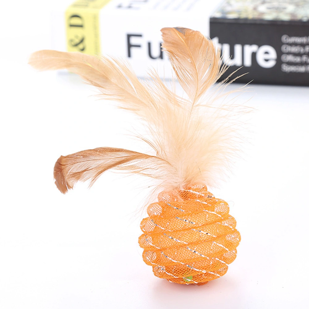 3pcs Pet Cat Toy Cat Line Ball With Feather Line Tube Ball Pet Toy (Random Color)