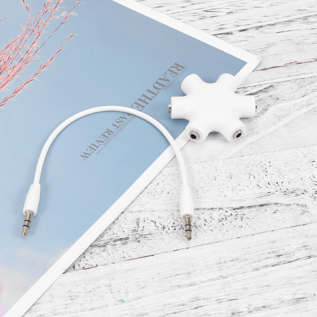 Hexangular Headphone Jack Splitter 5 Way 6 Port Female Audio Connector Adapter for Phone Music Player PC (White)