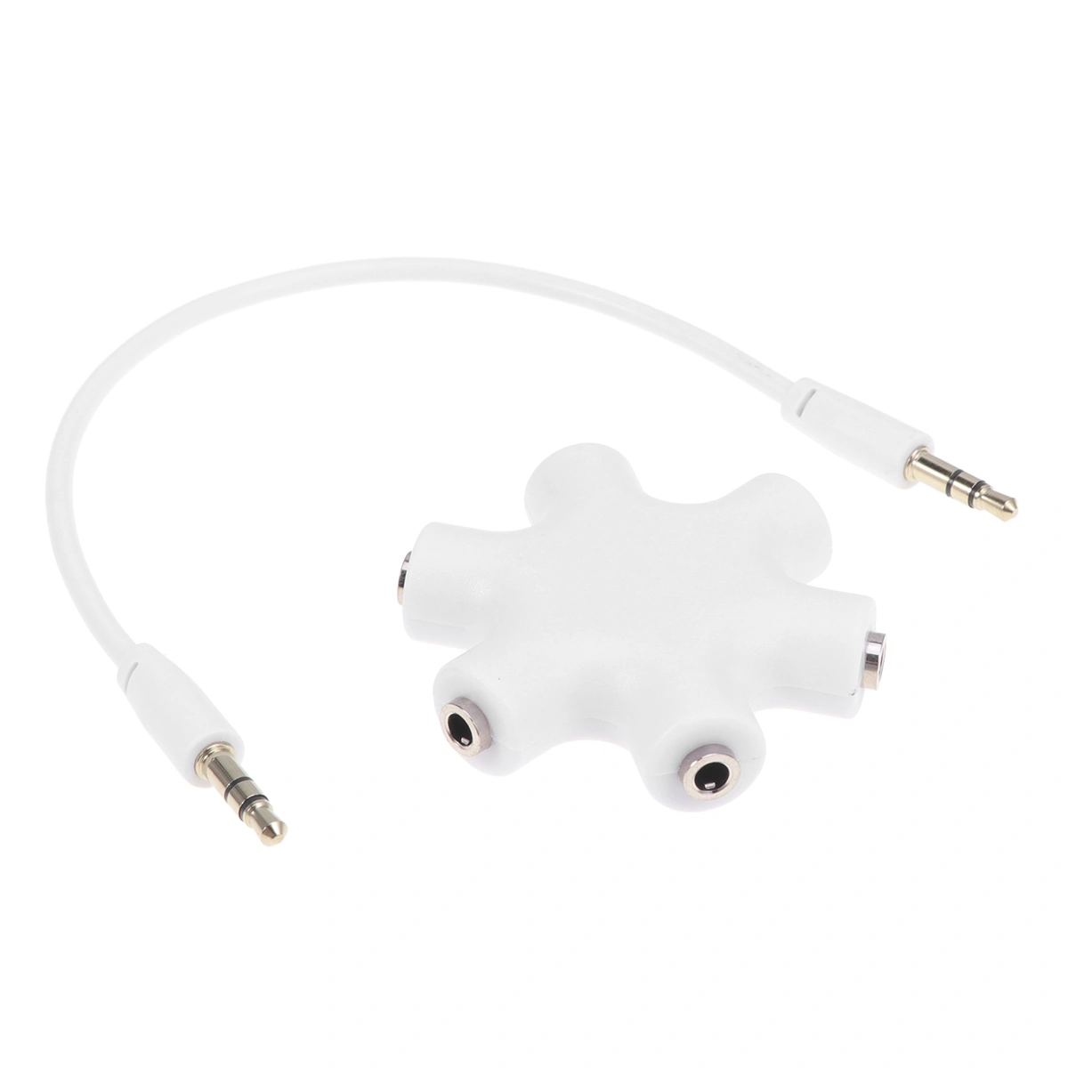 Hexangular Headphone Jack Splitter 5 Way 6 Port Female Audio Connector Adapter for Phone Music Player PC (White)