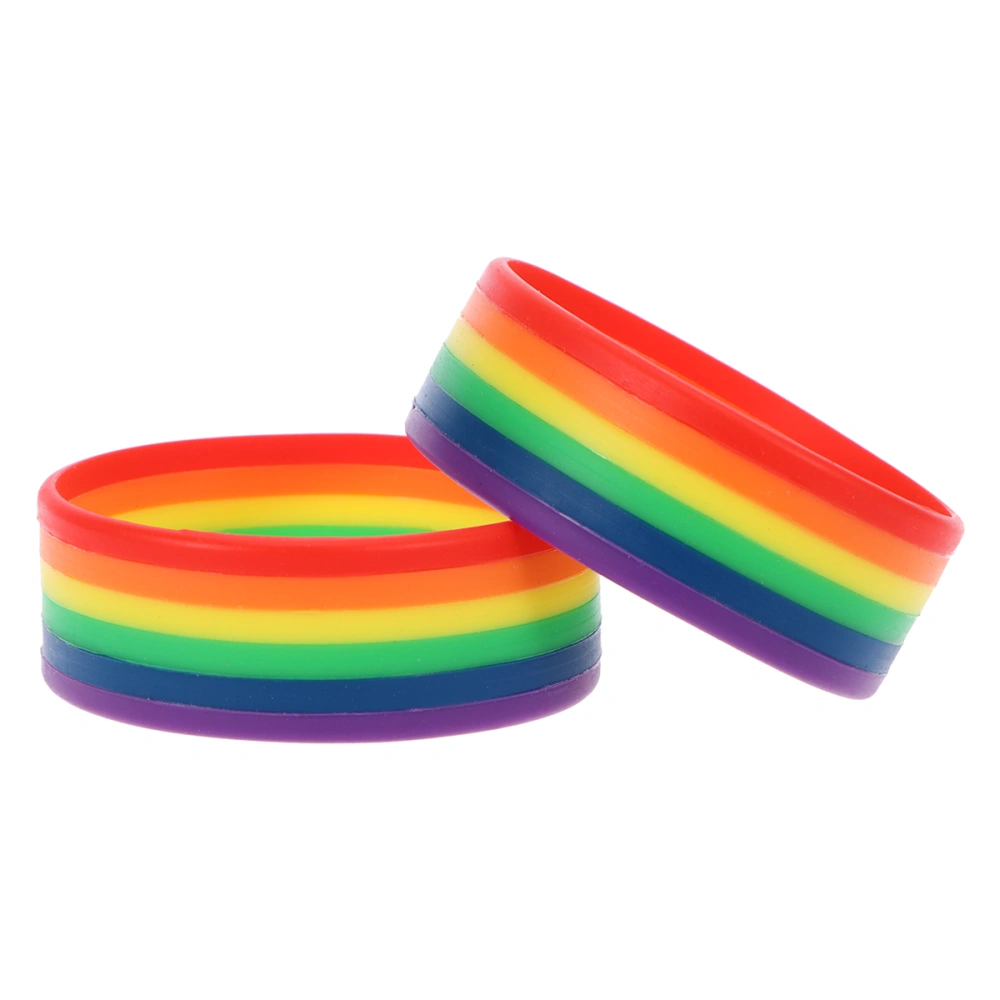 2 Pcs Silicone Bracelet Rainbow Color Bangle Gay & Lesbian Pride Bracelet Fashion Unique Wristband for Men Women