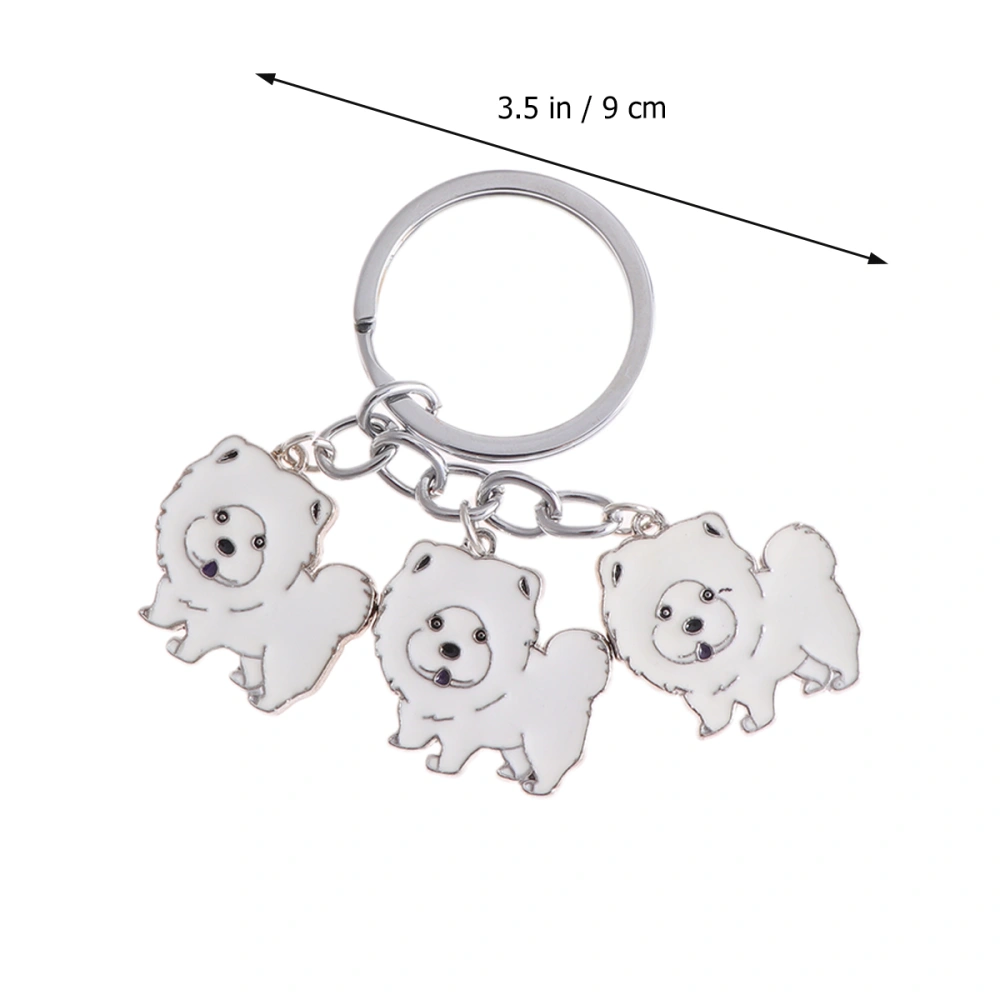 Metal Car Keychain Dog Shape Creative Keyring Car Key Ring Decorations Hanging Pendant (Chow Chow White)