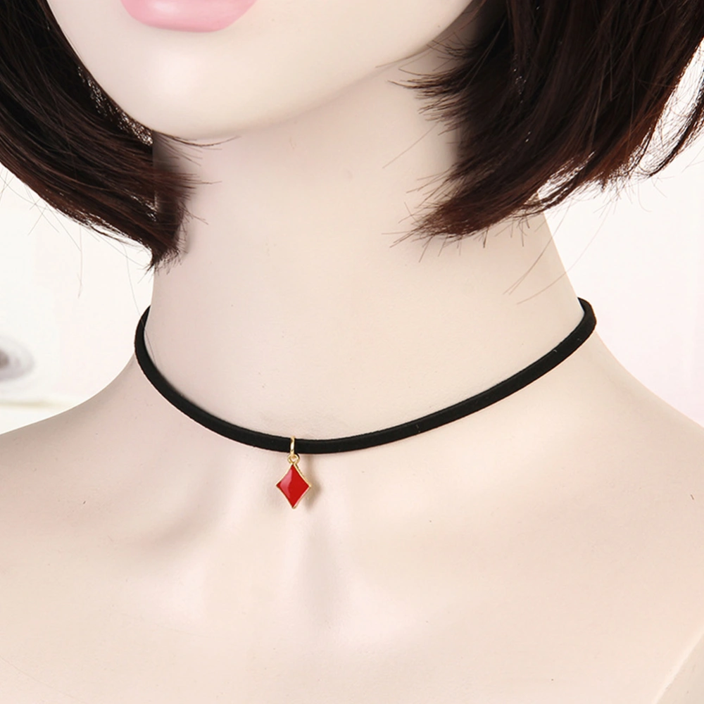 4PC Ladies Retro Square Plum Blossom Red Peach Spades Pendant Necklace Chain Collar Creative Short Necklace