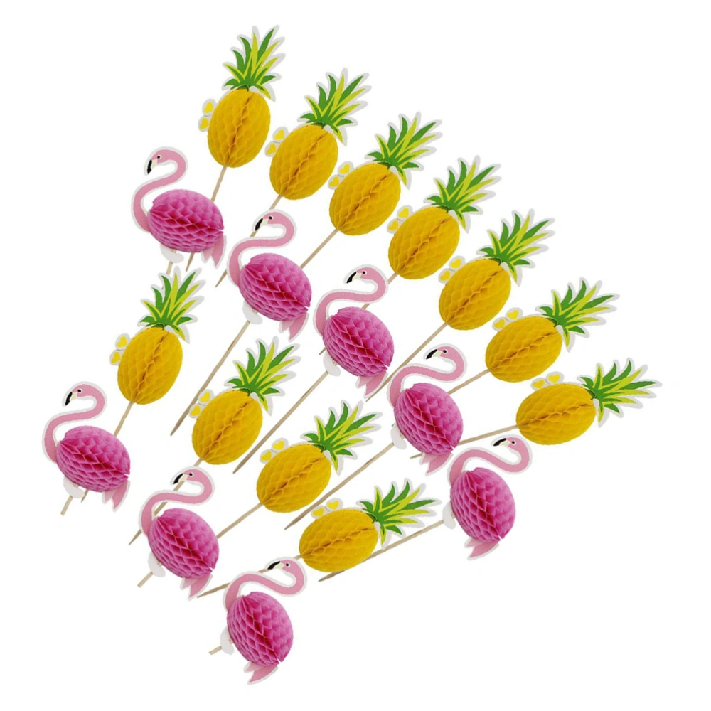 19pcs Lovely Flamingo Toppers Creative Pineapple Toppers Hawaii Theme Toppers